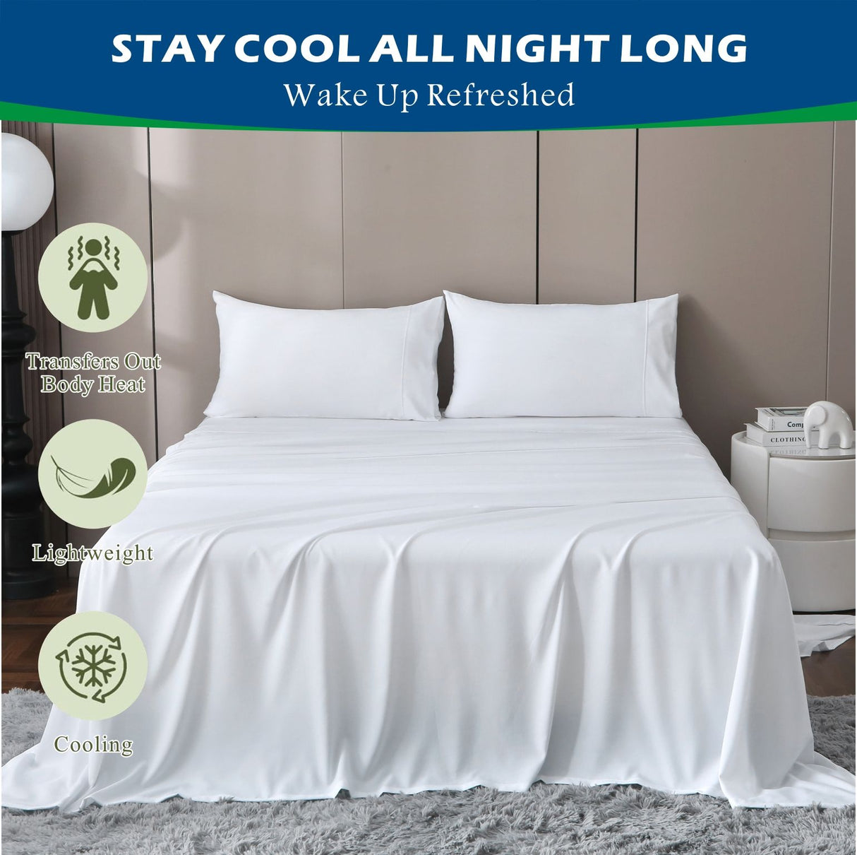 3 Piece Hotel Bamboo Cooling Sheet Set -Ultra Soft 2000TC Breathable Bed Sheets Set with 37 Centimetre Deep Pocket-Cooling Sheets for Hot Sleepers(White,Single)
