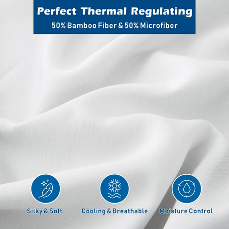 4 Piece Hotel Bamboo Cooling Sheet Set -Ultra Soft 2000TC Breathable Bed Sheets Set with 37 Centimetre Deep Pocket-Cooling Sheets for Hot Sleepers(White,Super King)