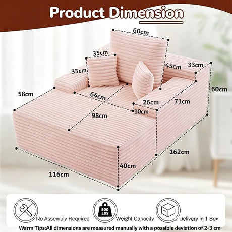 Sofa Bed Single Faux Fur Corduroy Sleeper Chair | 3 Pillows,Deep Seat,High-Density Foam Spring-Filled Boneless Cloud Couch Sofa for Apartment Living Room, Bedroom, No Assembly