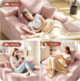 Sofa Bed Single Faux Fur Corduroy Sleeper Chair | 3 Pillows,Deep Seat,High-Density Foam Spring-Filled Boneless Cloud Couch Sofa for Apartment Living Room, Bedroom, No Assembly