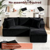 Couch Modular Sectional 3 Seater Sofa L-Shaped Black,81" Boneless Sofa Bed, Deep Seat and Side Pockets,Breathable Cheneille, High Density Pure Sponge,No Assembly Needed