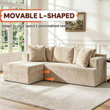 Couch Modular Sectional 3 Seater Sofa L-Shaped Khaki，81" Boneless Sofa Bed, Deep Seat and Side Pockets,Breathable Cheneille, High Density Pure Sponge,No Assembly Needed