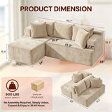 Couch Modular Sectional 3 Seater Sofa L-Shaped Khaki，81" Boneless Sofa Bed, Deep Seat and Side Pockets,Breathable Cheneille, High Density Pure Sponge,No Assembly Needed