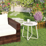Metal Outdoor Side Table – Round Patio Table, Rust-Resistant Small End Coffee Table for Balcony, Garden, Porch, Living Room & Bedroom – Portable Accent Table for Indoor Outdoor Use, White