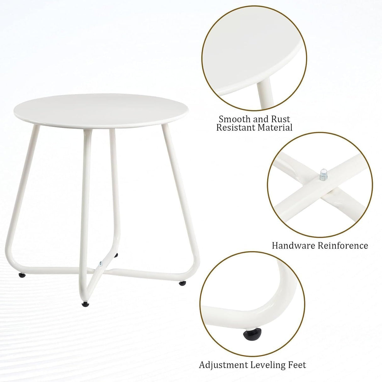Metal Outdoor Side Table – Round Patio Table, Rust-Resistant Small End Coffee Table for Balcony, Garden, Porch, Living Room & Bedroom – Portable Accent Table for Indoor Outdoor Use, White