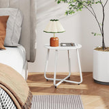 Metal Outdoor Side Table – Round Patio Table, Rust-Resistant Small End Coffee Table for Balcony, Garden, Porch, Living Room & Bedroom – Portable Accent Table for Indoor Outdoor Use, White