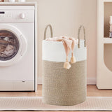 60L Cotton Rope Laundry Hamper Tall Woven Laundry Basket with Handles, Collapsible Clothes Hamper for Blankets Towels Laundry Storage Nursery Bedroom Bathroom Living Room