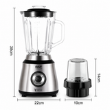 2-in-1 Electric Blender and Grinder with 1.5L Glass Jar and Compact Mill Cup for Smoothies, Juices, Baby Food, Coffee Beans and Dry Ingredients (Silver)