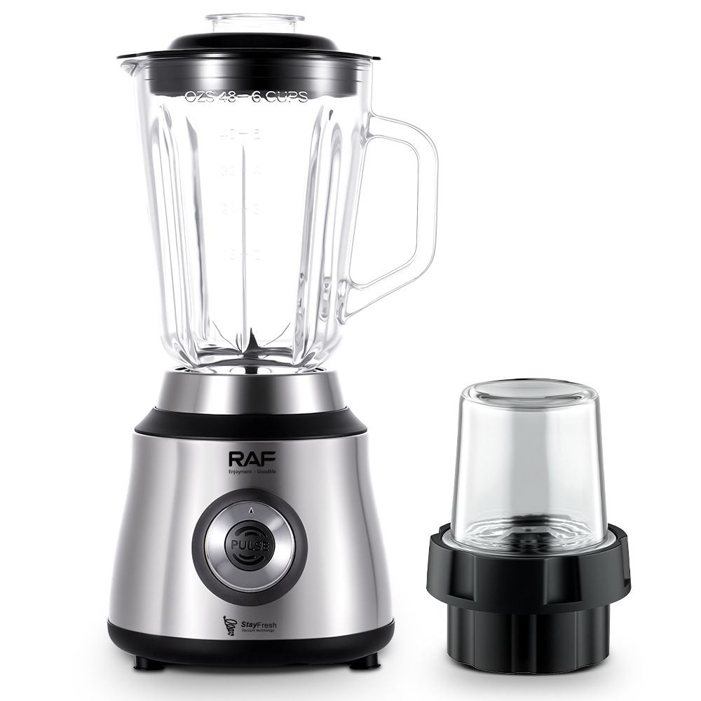 2-in-1 Electric Blender and Grinder with 1.5L Glass Jar and Compact Mill Cup for Smoothies, Juices, Baby Food, Coffee Beans and Dry Ingredients (Silver)