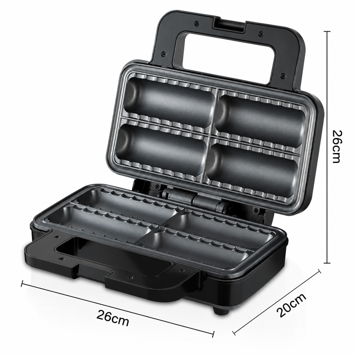 Electric Sausage Roll Maker with Non-Stick Dual-Sided Heating Plates, 800W Compact Countertop Appliance for Homemade Pastries, Savory Snacks and Breakfast Treats (Black)