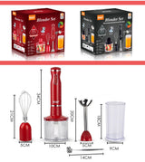 4-in-1 Multifunctional Handheld Immersion Blender Set with Egg Whisk, Chopper, Milk Frother and 700ml Beaker for Smoothies, Baby Food, Meat Mincing and Baking (Red)