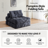 Convertible Folding Sofa Bed with Pumpkin Design, Corduroy Fabric, 3D Tufted Backrest, and Cylindrical Pillow for Living Room, Guest Room, and Small Apartments (RoyalBlue)