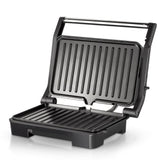 1000W Electric Indoor Grill and Panini Press with Non-Stick Double-Sided Plates, 180-Degree Open Flat Design for Steaks, Skewers, Sausages and Sandwiches, Compact Countertop Cooking Appliance for Everyday Home Meals (Silver)