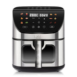 Smart Stainless Steel Air Fryer with Visible Glass Window, Touch and APP Control, Large Capacity for Oil-Free Cooking of Fries, Meat, Vegetables and Desserts in Home Kitchens (Silver)