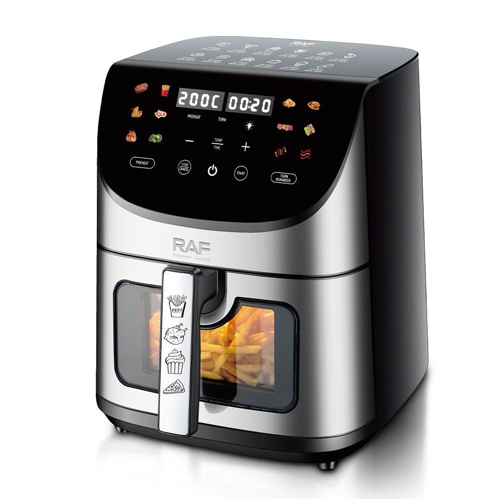 Smart Stainless Steel Air Fryer with Visible Glass Window, Touch and APP Control, Large Capacity for Oil-Free Cooking of Fries, Meat, Vegetables and Desserts in Home Kitchens (Silver)