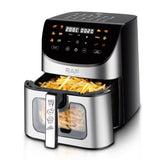 Smart Stainless Steel Air Fryer with Visible Glass Window, Touch and APP Control, Large Capacity for Oil-Free Cooking of Fries, Meat, Vegetables and Desserts in Home Kitchens (Silver)