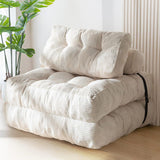 Convertible Folding Sofa Bed Pumpkin Design Corduroy Fabric Two-in-One Lounger for Living Room Bedroom Small Apartments Guest Room Daily Relaxation and Overnight Sleeping (Beige)