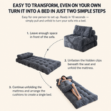 Convertible Folding Sofa Bed Pumpkin Design Corduroy Fabric Two-in-One Lounger for Living Room Bedroom Small Apartments Guest Room Daily Relaxation and Overnight Sleeping (Beige)