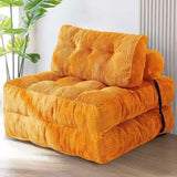 Convertible Folding Sofa Bed Pumpkin Design Corduroy Fabric Two-in-One Lounger for Living Room Bedroom Small Apartments Guest Room Daily Relaxation and Overnight Sleeping (Beige)
