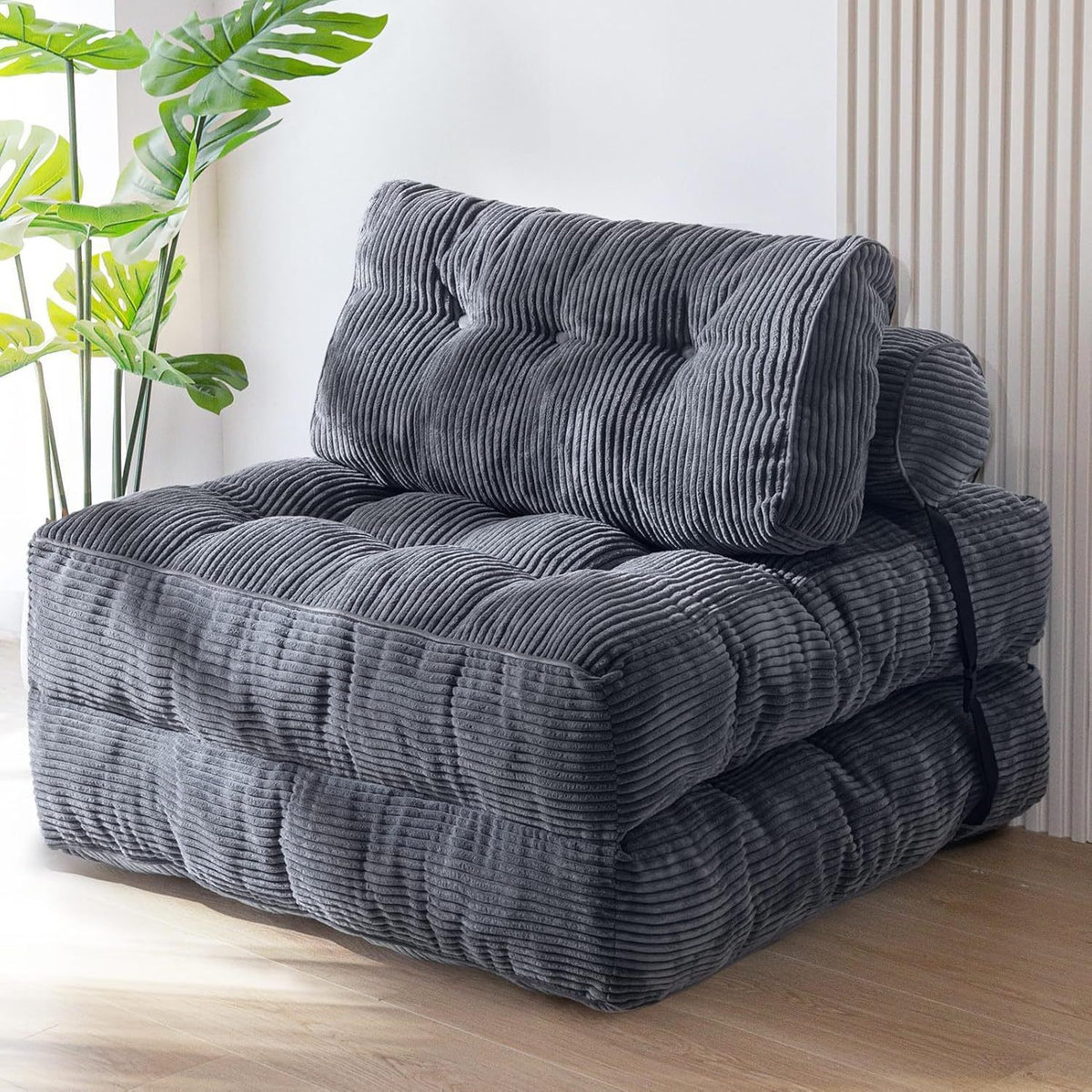 Convertible Folding Sofa Bed Pumpkin Design Corduroy Fabric Two-in-One Lounger for Living Room Bedroom Small Apartments Guest Room Daily Relaxation and Overnight Sleeping (Green)