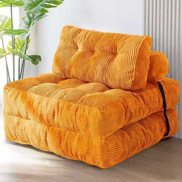 Convertible Folding Sofa Bed Pumpkin Design Corduroy Fabric Two-in-One Lounger for Living Room Bedroom Small Apartments Guest Room Daily Relaxation and Overnight Sleeping (Green)