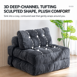 Convertible Folding Sofa Bed Pumpkin Design Corduroy Fabric Two-in-One Lounger for Living Room Bedroom Small Apartments Guest Room Daily Relaxation and Overnight Sleeping (Grey)