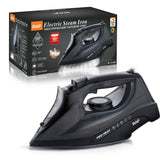 2200W Handheld Electric Steam Iron with Ceramic Soleplate, Continuous Steam and Vertical Ironing for Home Clothes Wrinkles (Black)