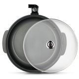 Electric Pizza Pan with Non-Stick Surface and Glass Lid, Adjustable Temperature Control for Home Baking and Grilling (Black)