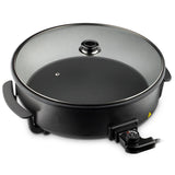 Electric Pizza Pan with Non-Stick Surface and Glass Lid, Adjustable Temperature Control for Home Baking and Grilling (Black)
