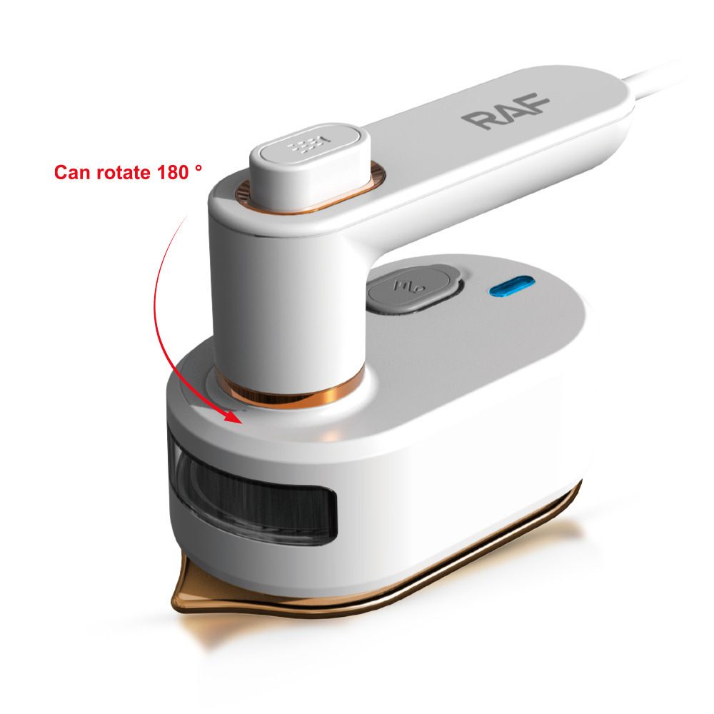 Portable Handheld Steam Iron with 180° Rotating Handle for Home and Travel, Compact Garment Steamer for Wrinkle Removal and Fabric Care (White)