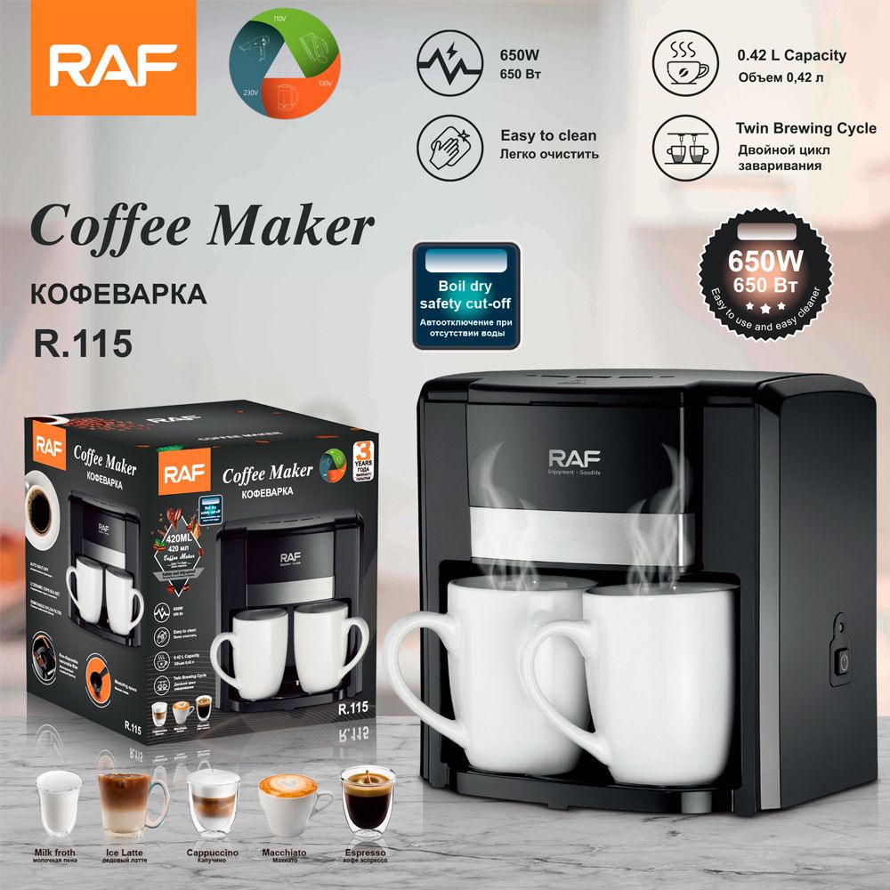 Dual Extraction Coffee Machine with Two Ceramic Cups, 650W Compact Espresso Maker for Home and Small Office, Easy to Clean, Makes Latte, Cappuccino, Macchiato and More (Black)