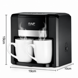 Dual Extraction Coffee Machine with Two Ceramic Cups, 650W Compact Espresso Maker for Home and Small Office, Easy to Clean, Makes Latte, Cappuccino, Macchiato and More (Black)