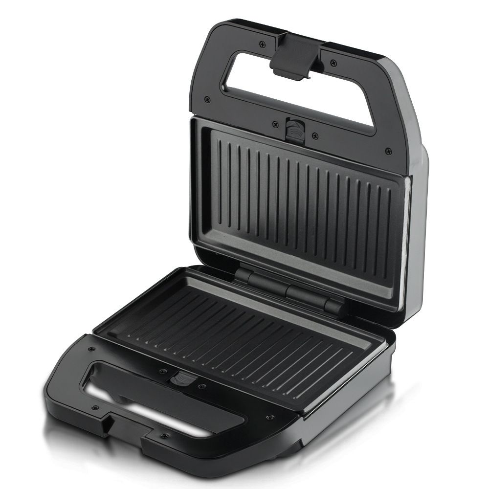 6-in-1 Multifunctional Sandwich Maker with Interchangeable Non-Stick Plates for Waffles, Paninis, Donuts, Madeleines and Cartoon Snacks, Compact Countertop Appliance for Quick Family Meals (Silver)