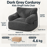 Kids Single Sofa Chair with Corduroy Fabric and Storage Pocket, Cozy Bean Bag Lounger for Children Bedroom and Home Reading Nook (DarkGrey)