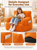 Kids Single Sofa Chair with Corduroy Fabric and Storage Pocket, Cozy Bean Bag Lounger for Children Bedroom and Home Reading Nook (Ivory)