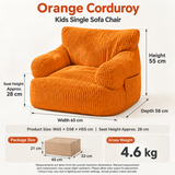 Kids Single Sofa Chair with Corduroy Fabric and Storage Pocket, Cozy Bean Bag Lounger for Children Bedroom and Home Reading Nook (Ivory)