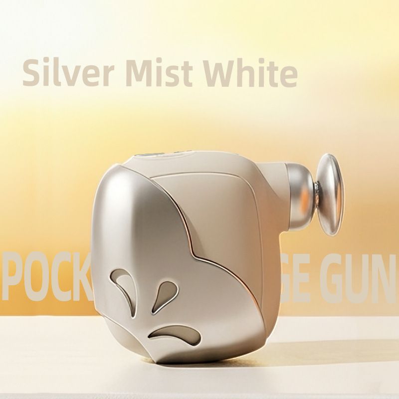 Pocket Mini Massage Gun for Home Office Travel Muscle Relief Portable Handheld Percussion Device with Interchangeable Heads (Silver)