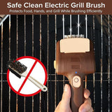 Handheld Electric Grill Cleaning Brush with Rotating Stainless Steel Head for Outdoor BBQ and Home Grill Maintenance (Brown)