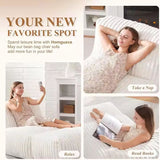 Ergonomic Bean Bag Chaise Lounger with Vertical Plush Fabric and High-Density Foam for Living Room Reading, Napping, and TV Watching (Beige)
