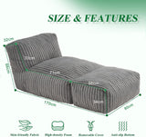 Ergonomic Bean Bag Chaise Lounger with Vertical Plush Fabric and High-Density Foam for Living Room Reading, Napping, and TV Watching (Khaki)