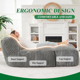 Ergonomic Bean Bag Chaise Lounger with Vertical Plush Fabric and High-Density Foam for Living Room Reading, Napping, and TV Watching (Khaki)