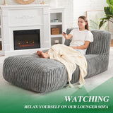 Ergonomic Bean Bag Chaise Lounger with Vertical Plush Fabric and High-Density Foam for Living Room Reading, Napping, and TV Watching (Khaki)