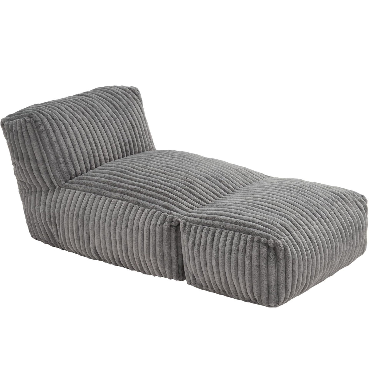 Ergonomic Bean Bag Chaise Lounger with Vertical Plush Fabric and High-Density Foam for Living Room Reading, Napping, and TV Watching (Khaki)