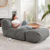 Ergonomic Bean Bag Chaise Lounger with Vertical Plush Fabric and High-Density Foam for Living Room Reading, Napping, and TV Watching (Khaki)