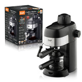 Compact 800W Espresso Coffee Maker with Steam Milk Frother, 240ml Glass Carafe, 4-Cup Capacity, Perfect for Home Kitchen and Small Office Use (Black)