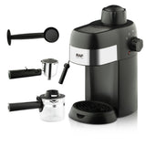 Compact 800W Espresso Coffee Maker with Steam Milk Frother, 240ml Glass Carafe, 4-Cup Capacity, Perfect for Home Kitchen and Small Office Use (Black)