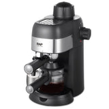 Compact 800W Espresso Coffee Maker with Steam Milk Frother, 240ml Glass Carafe, 4-Cup Capacity, Perfect for Home Kitchen and Small Office Use (Black)
