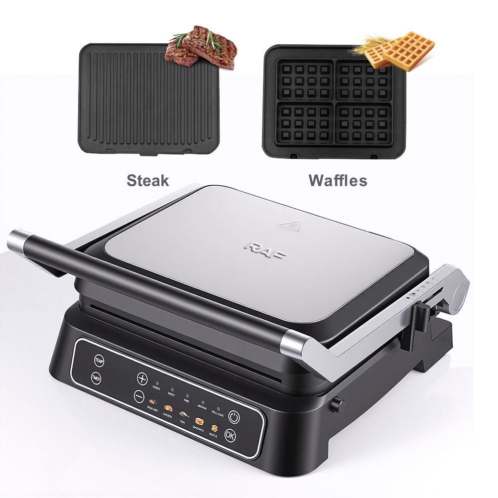 Two-in-One Electric Grill and Sandwich Maker with Interchangeable Non-Stick Plates, 180-Degree Flip-Open Design for Steaks, Paninis, Waffles, and Breakfast Favorites in Home Kitchens (Black)