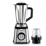 2-in-1 Electric Blender and Grinder with Stainless Steel Body, 1.5L Large Capacity Jar and Compact Glass Grinding Cup for Smoothies, Juices, Coffee Beans and Dry Ingredients (Silver)