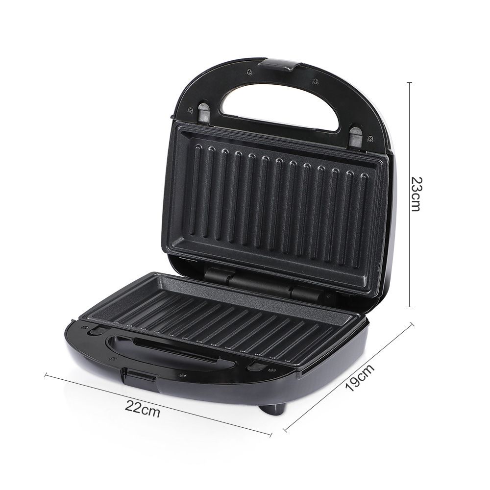6-in-1 Electric Sandwich Maker with Interchangeable Non-Stick Plates for Waffles, Paninis, Donuts, Madeleines and Nut Snacks, Compact Countertop Press for Quick Family Meals and Breakfast (Black)